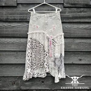 Upcycled Gray Denim Lace Fabric Skirt